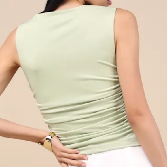 Lulu's Green Asymmetrical Ruched Tank Top - Picture 2 of 5